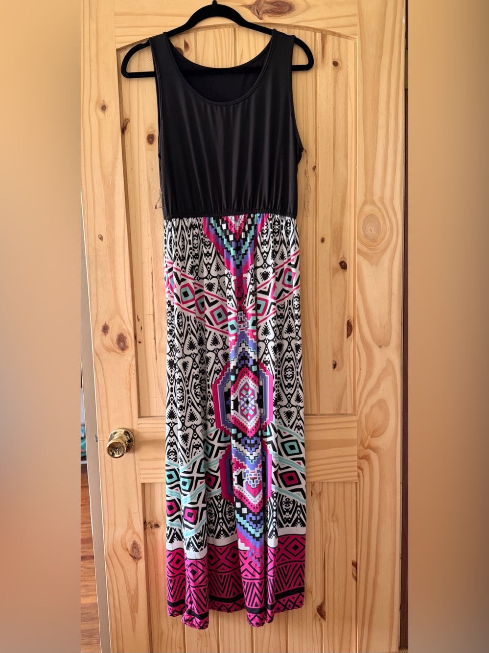 Women’s Black & Multi Aztec Print Maxi Dress